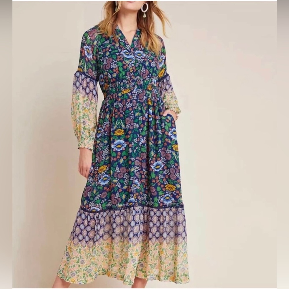 Anthropologie Maeve Ondine Floral Maxi Dress Boho Chic Multicolor Size XS